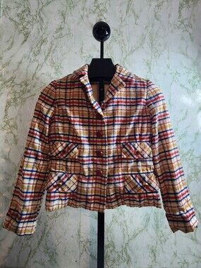 Vintage Plaid Searsucker Fabric Blazer